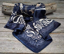 Load image into Gallery viewer, 35X35&quot; Blue and Cream Paisley Wild Rag/Scarf WR433
